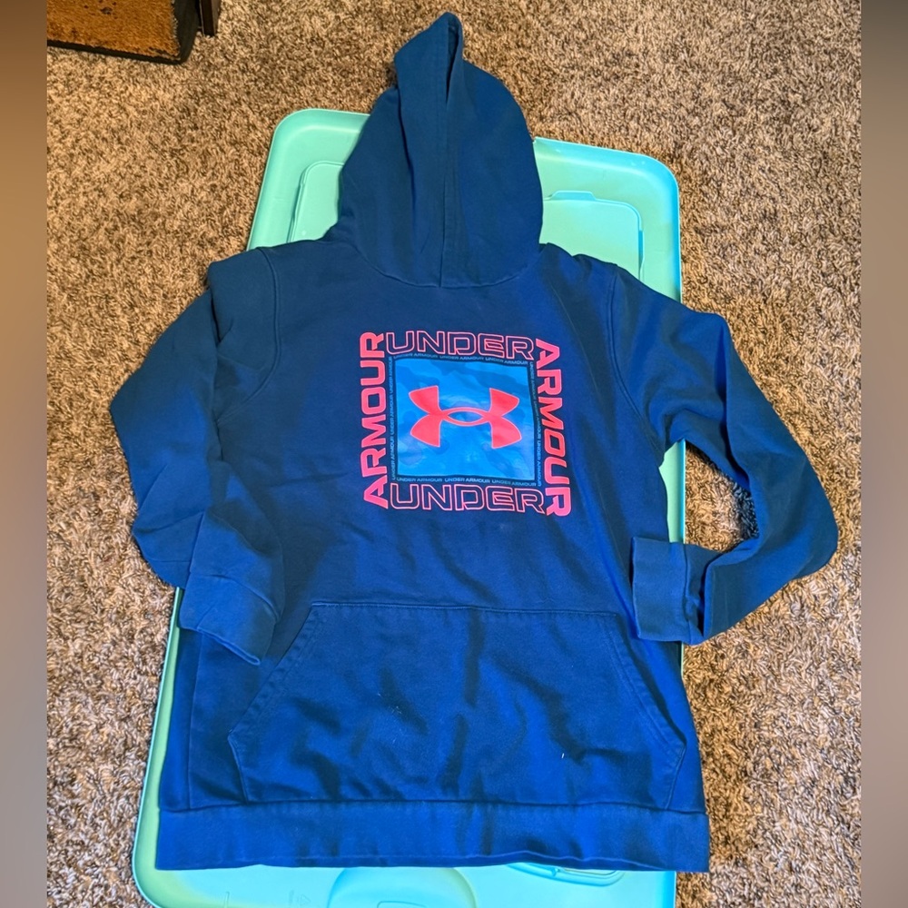 Under Armour Blue Hoodie with Vibrant Pink Logo